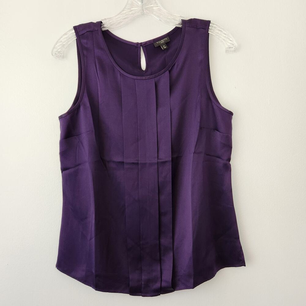 Talbots Petite Silk Top Women’s 6P Purple Pleated Business Layer Preppy Feminine